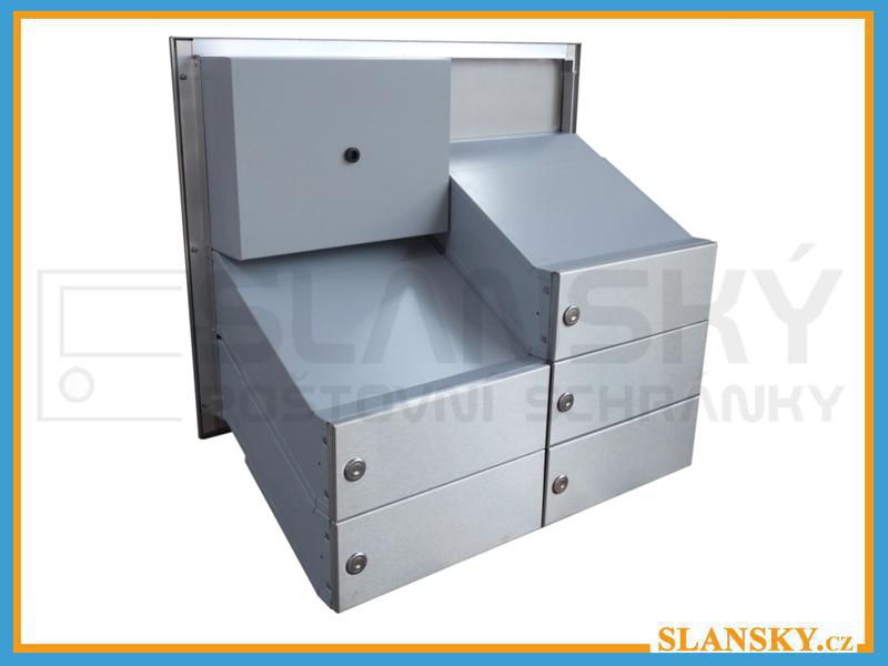 5x poštovní schránka D-041 šikmá k zazdění do sloupku + čelní deska s 5x zvonkem a HM URMET - NEREZ