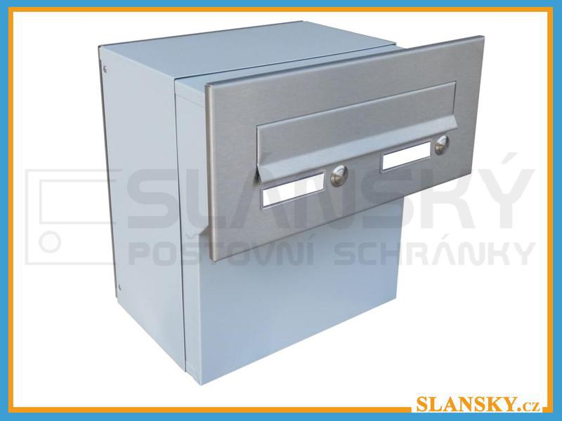 Poštovní schránka F-042 k zazdění do sloupku + čelní deska s 2x zvonkem ČD-3 - NEREZ / šedá