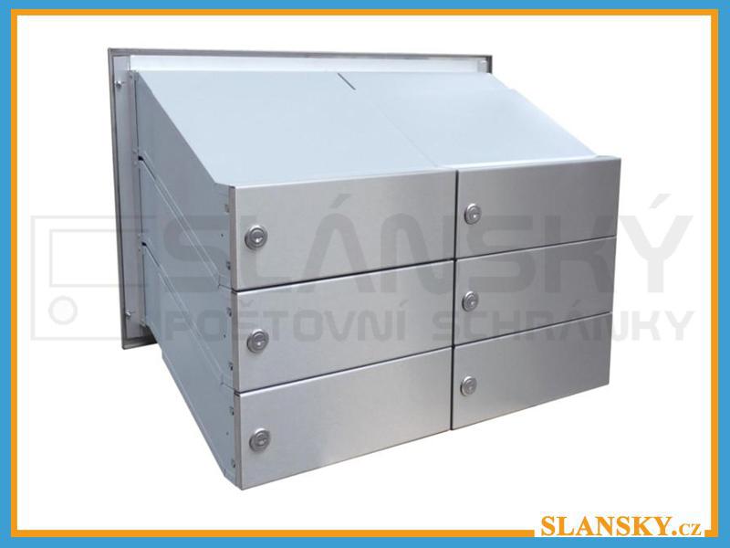 6x poštovní schránka D-041 šikmá k zazdění do sloupku + čelní deska NEREZ