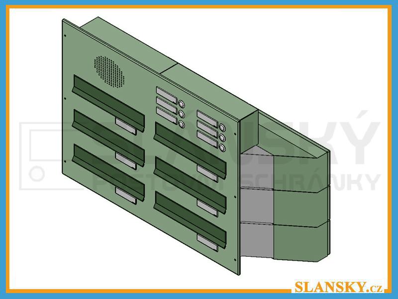 6x poštovní schránka D-041 šikmá + čelní deska s 6x zvonkem a HM URMET - NEREZ