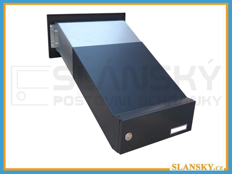 Poštovní schránka D-042 šikmá do sloupku + čelní deska se jmenovkou RAL 9005