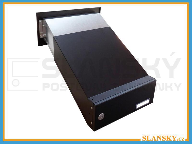 Poštovní schránka D-042 šikmá k zazdění do sloupku + čelní deska s 2x zvonkem ČD-3 - RAL 9005