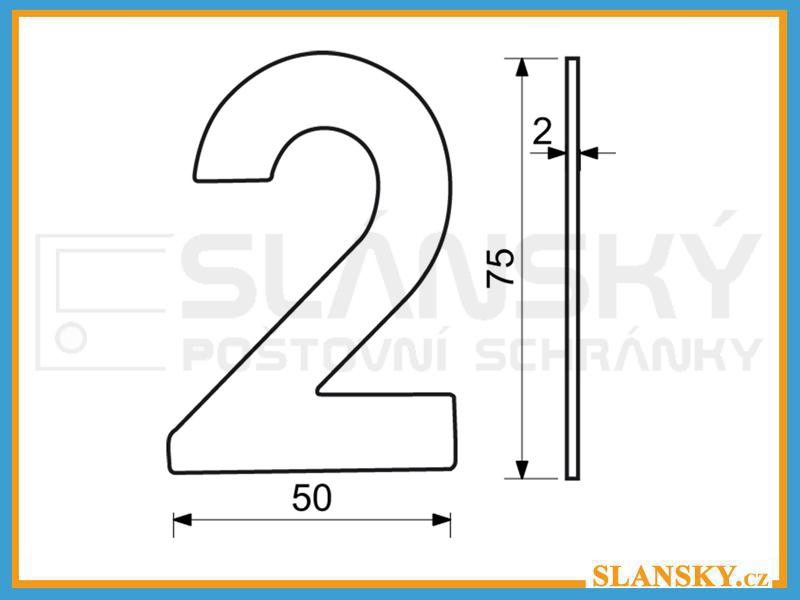 Nerezové číslo výška 75 mm - ČERNÉ č. 2