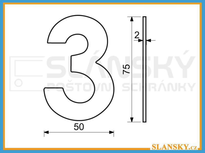 Nerezové číslo výška 75 mm - ČERNÉ č. 3
