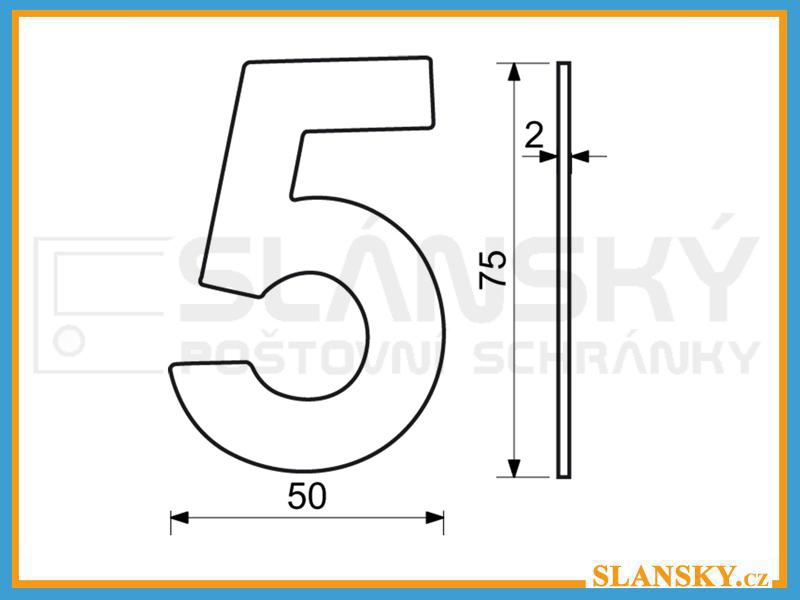 Nerezové číslo výška 75 mm - ČERNÉ č. 5