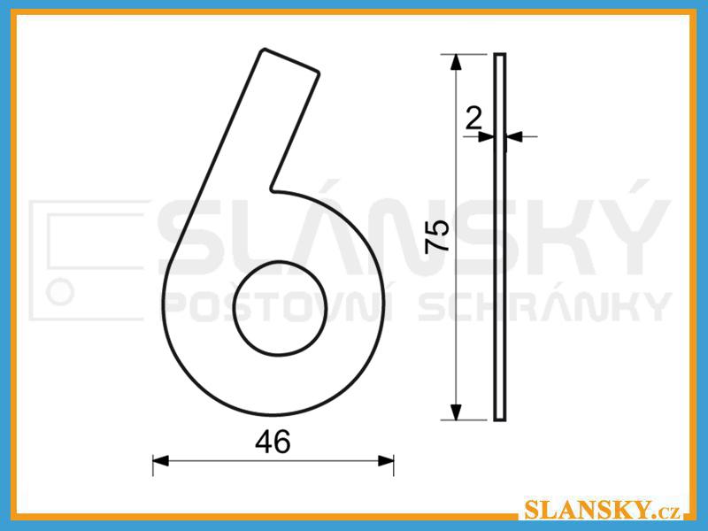 Nerezové číslo výška 75 mm - ČERNÉ č. 6