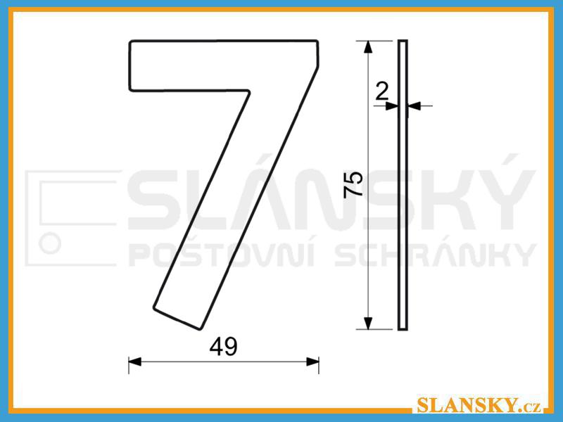 Nerezové číslo výška 75 mm - ČERNÉ č. 7