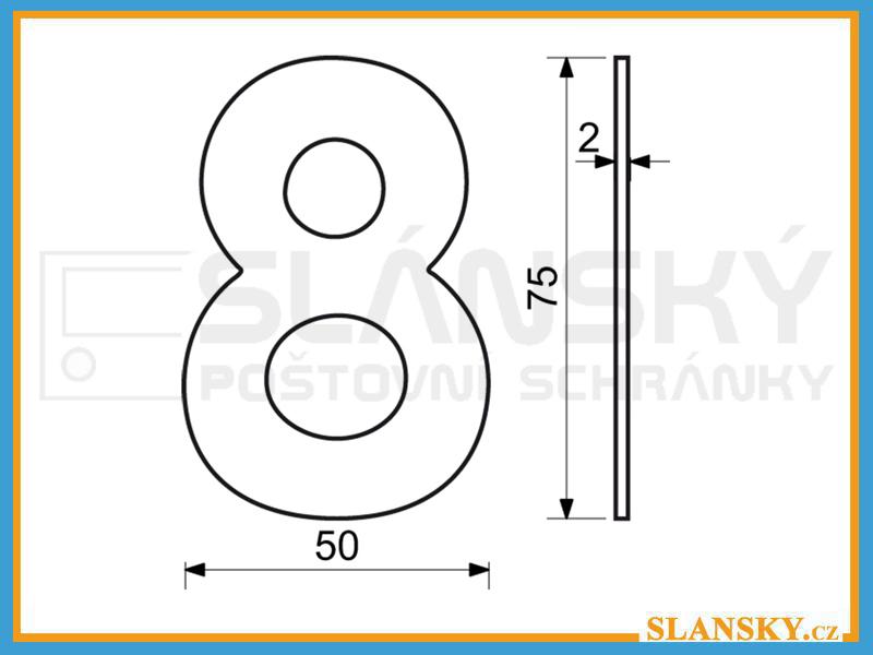 Nerezové číslo výška 75 mm - ČERNÉ č. 8