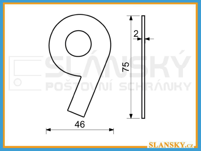 Nerezové číslo výška 75 mm - ČERNÉ č. 9