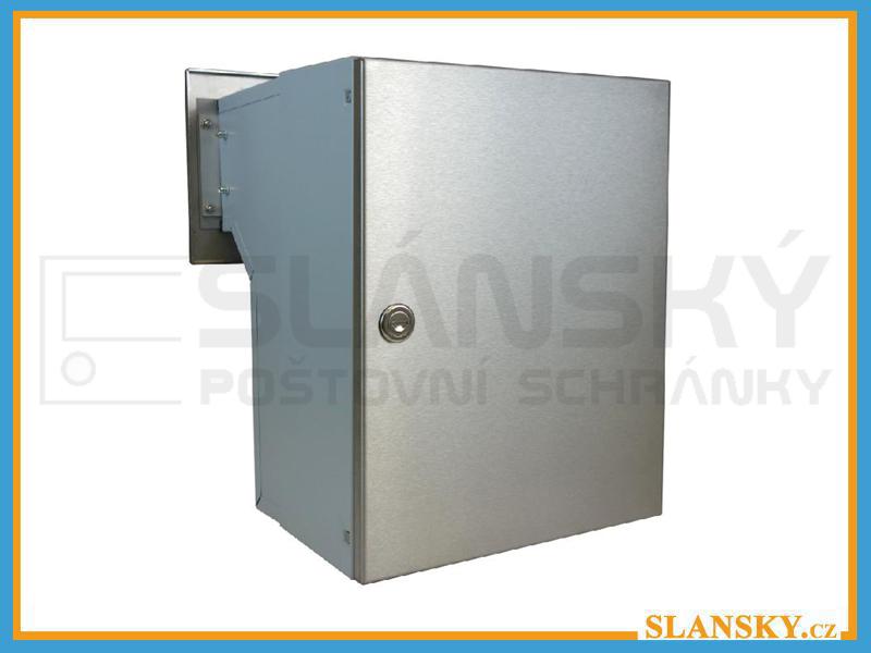 Poštovní schránka F-046 do sloupku + čelní deska se zvonkem ČD-26 - NEREZ / šedá