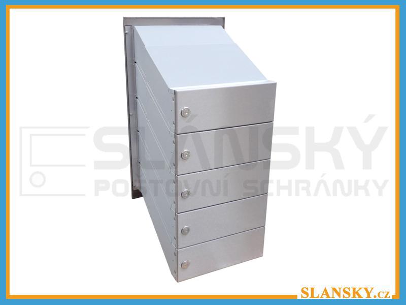 5x poštovní schránka D-041 šikmá k zazdění do sloupku + čelní deska NEREZ