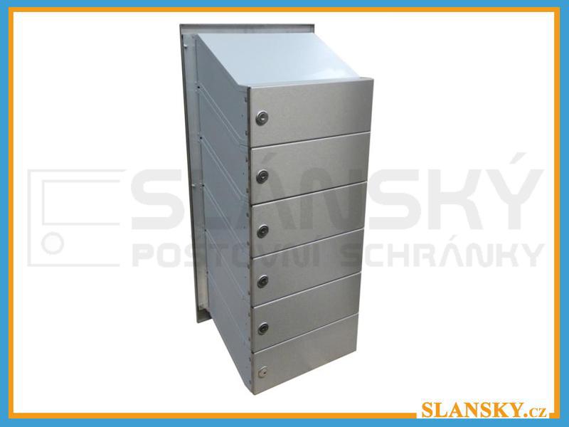 6x poštovní schránka D-041 šikmá k zazdění do sloupku + čelní deska NEREZ