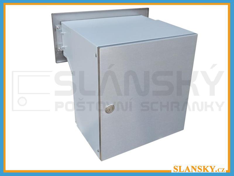 Poštovní schránka F-042 k zazdění do sloupku + čelní deska se zvonkem ČD-2 - NEREZ / šedá