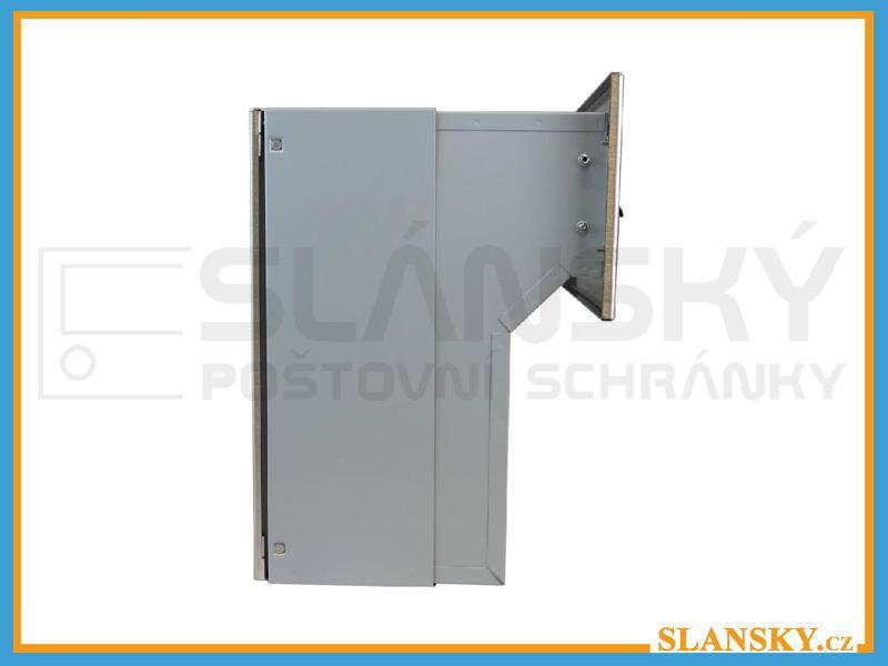 Poštovní schránka F-046 do sloupku + čelní deska se zvonkem ČD-26 - NEREZ / šedá