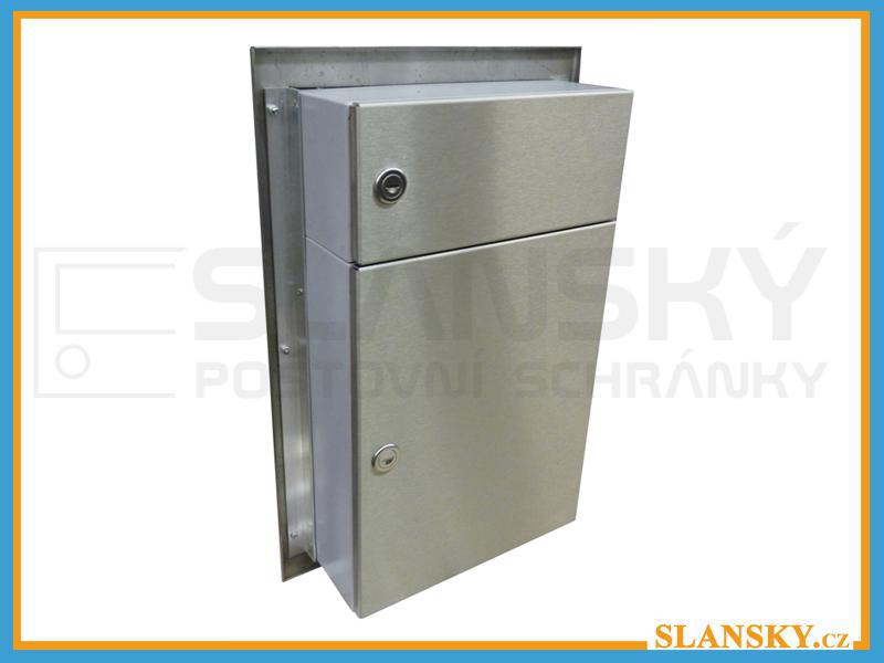 Poštovní schránka typu A (A-046) 260x330x100 do plotu a branky + čelní deska se zvonkem a HM URMET - NEREZ / šedá