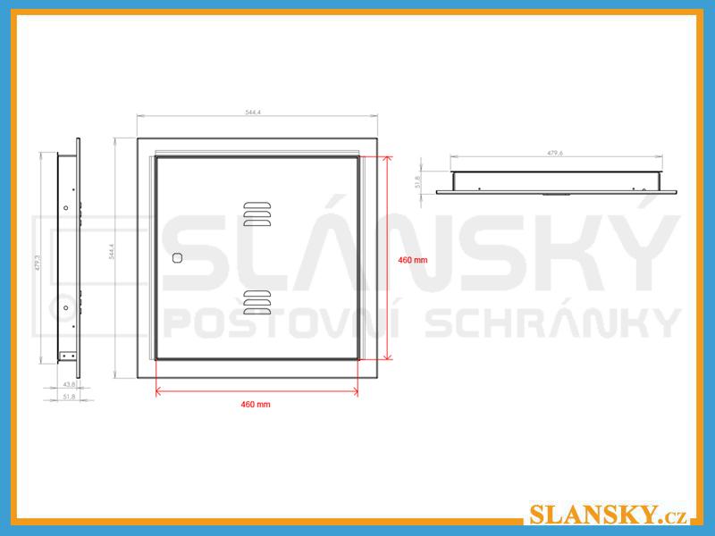 Revizní dvířka na plynoměr s větracími žebry - HUP - 460x460 mm - NEREZ
