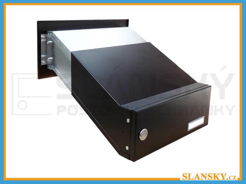 Poštovní schránka D-041 šikmá k zazdění do sloupku + čelní deska s 2x zvonkem ČD-3 - RAL 9005