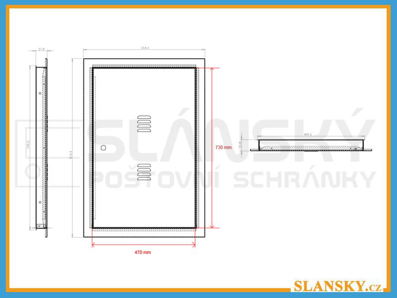 Revizní dvířka na plynoměr s větracími žebry - HUP - 470x730 mm - NEREZ